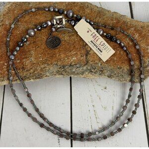 Peyote Bird‎ Pearl Lipidolite Hematite Sterling Silver Beaded Necklace 34” J033